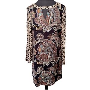 Fig & Flower Anthropologie Paisley Triangle Cutout Mixed Print Dress size large